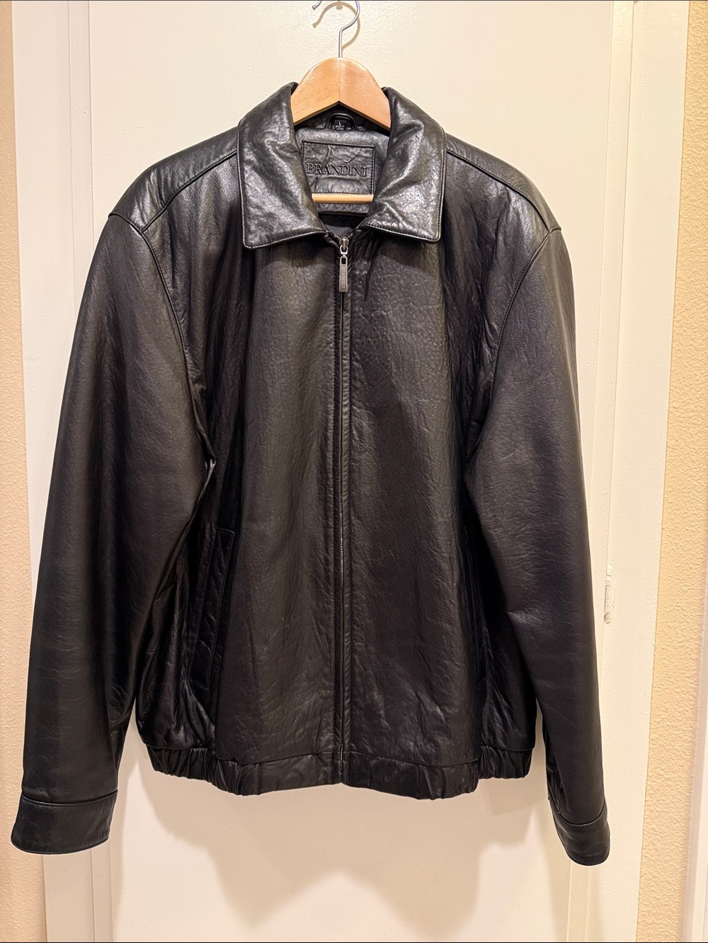 Men's Black Leather Bomber Jacket